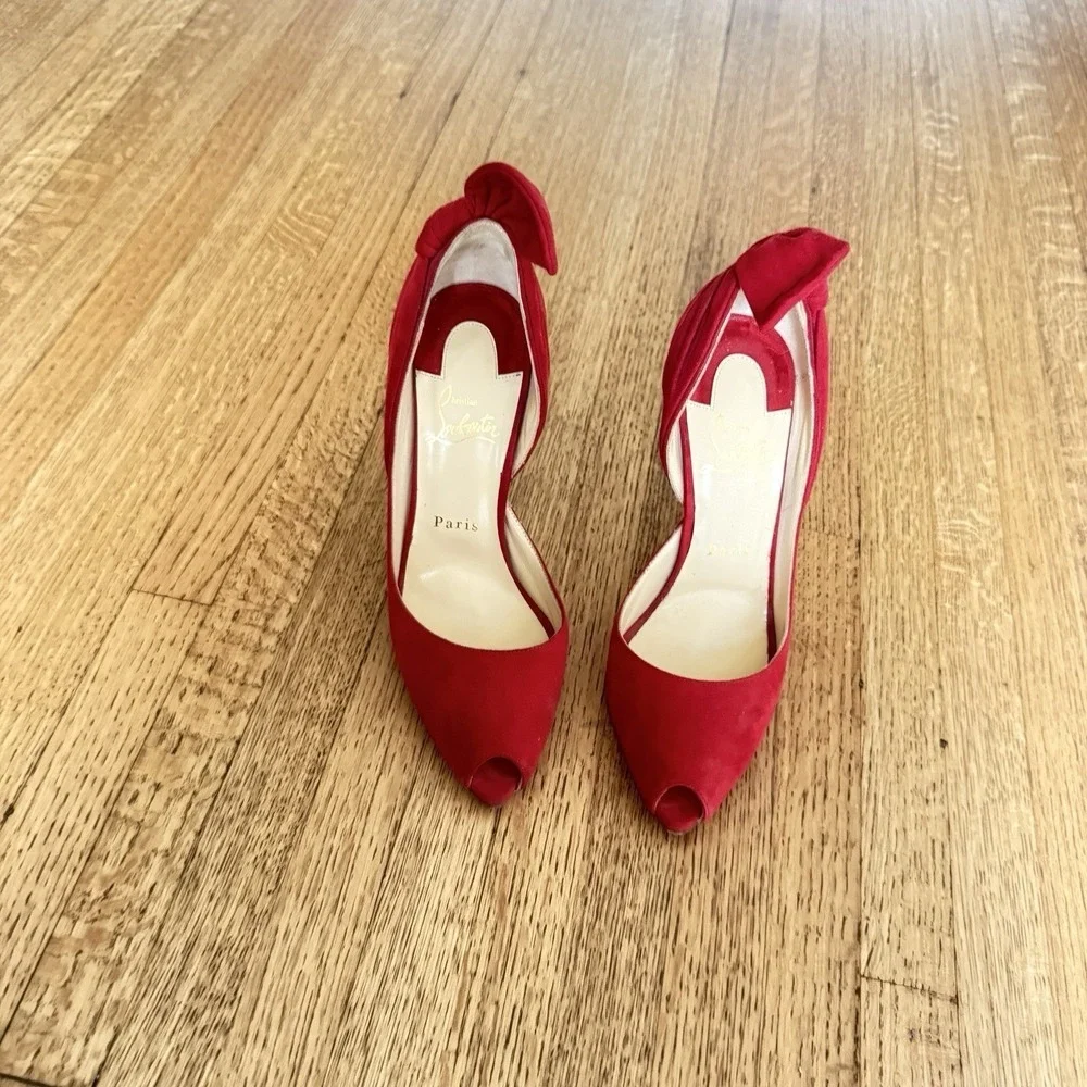 CHRISTIAN LOUBOUTIN Suede Barbara 100 Peep Toe Pumps 36 Oeillet size 37.5